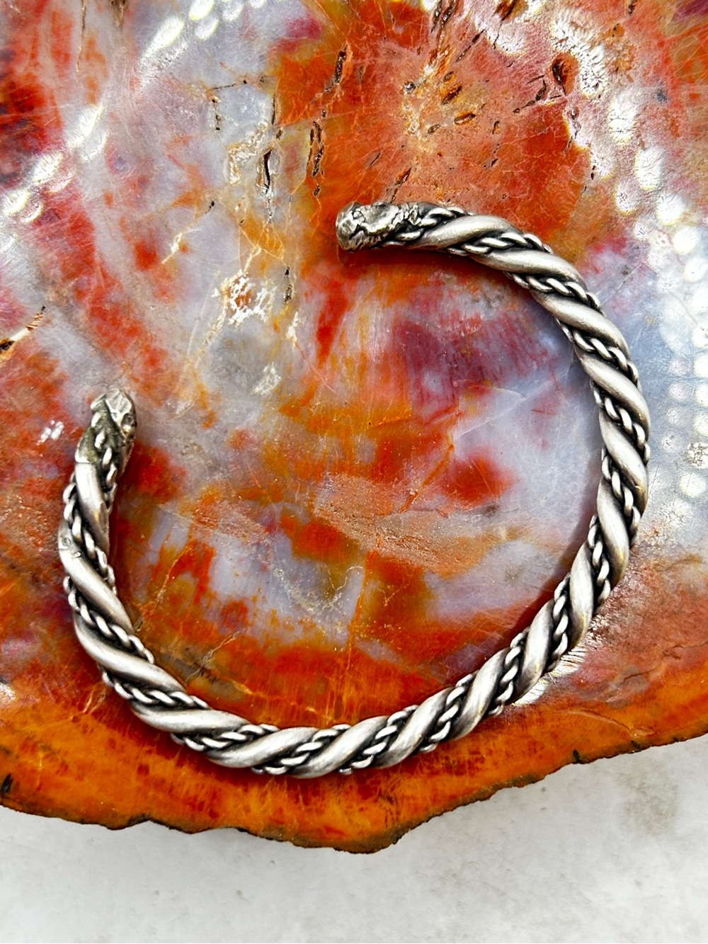 Vintage Sterling Silver Twisted Bangle Bracelet, handmade piece
